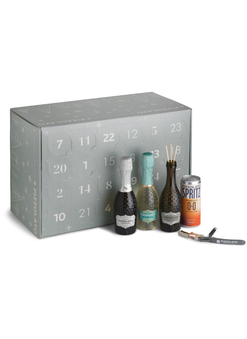 Calendario dell’Avvento del vino biologico Advent Bio di Cantina Pizzolato, con packaging sostenibile in carta FSC